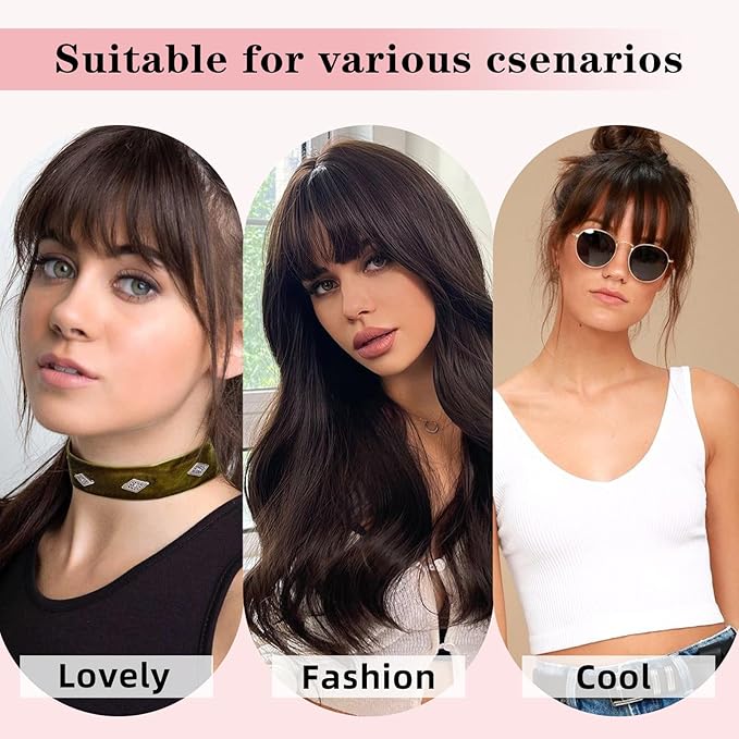 NAYOO Clip in Bangs - 100% Human Hair French Bangs Clip in Hair Extensions, Red French Bangs Fringe with Temples Hairpieces for Women Curved Bangs for Daily Wear