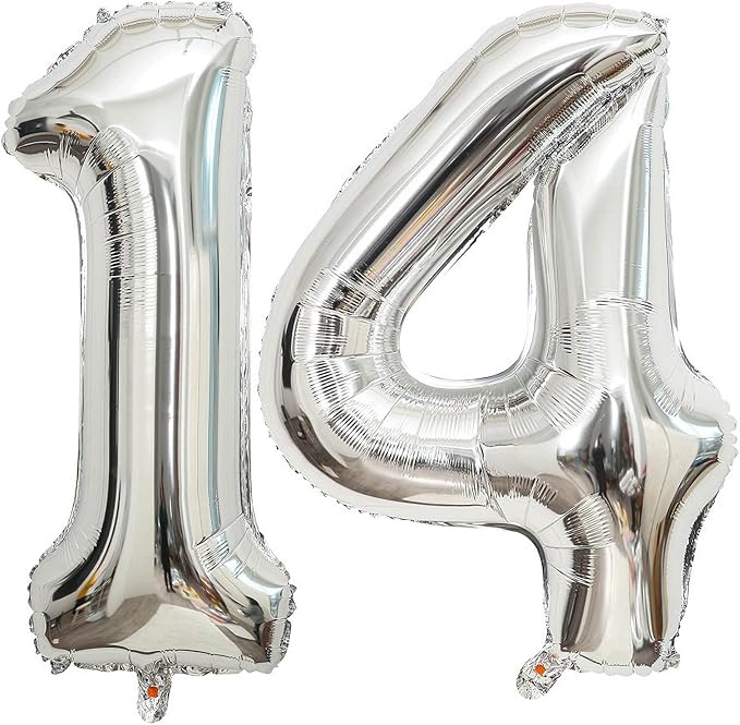 40 Inch Silver 14 Number Balloons Giant 14 or 41 Balloons Silver Birthday 14 by LHOAVWE