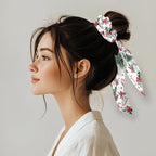 2 Piece Christmas Elastic Ribbon Bow Hair Ties Candy Cane Holly Knotted Bow for Ponytail Fashion Bow Hair Scrunchies with Flowing Tails No Damage