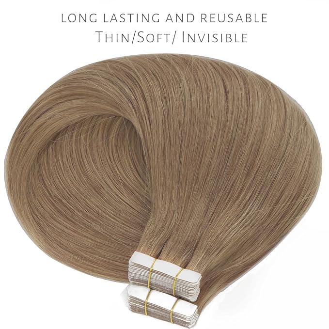 Lacer Hair Extensions Tape in Human Hair Chestnut Brown Skin Weft Remy Tape in Hair Extensions 20 Inch Full Thick Ends Adhesive Hair Pieces for Women 50g/20pcs