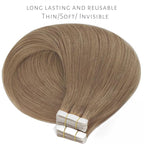Lacer Hair Extensions Tape in Human Hair Chestnut Brown Skin Weft Remy Tape in Hair Extensions 20 Inch Full Thick Ends Adhesive Hair Pieces for Women 50g/20pcs