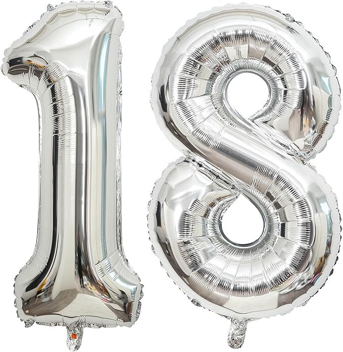 40 Inch Silver 18 Number Balloons Giant 18 Balloons Silver Birthday 18 Balloons by LHOAVWE