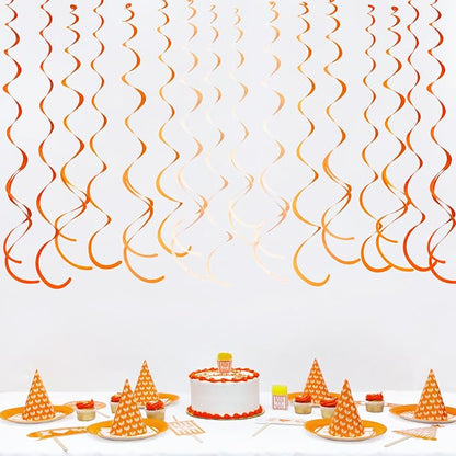 36Pcs Orange Hanging Swirl Decorations Ombre Orange Felt Swirl Streamer Spiral - Image 7