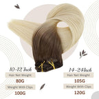 Full Shine Ombre Clip in Blonde Human Hair Extensions 16 Inch Straight Hair Clip in Extensions Dark Brown to Bleach Blonde 120 Grams 16 Inch