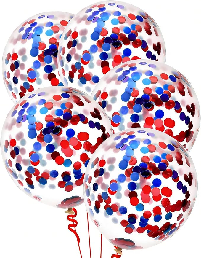 VHUWE Red Blue Confetti Balloons 25 Pcs, 12 Inch Thickened Clear Latex Balloon - Image 3