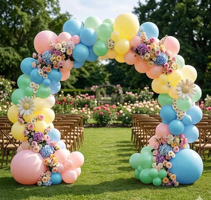 Pastel Balloon Arch Double Stuffed Pink Yellow Blue Green Balloons Different - Image 6
