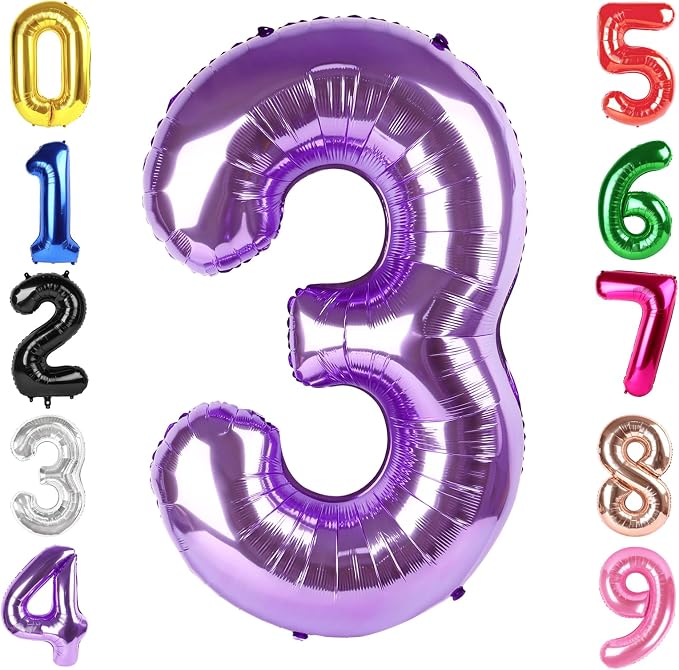 40 Inch Purple Number 3 Balloon Birthday Party Decorations by Hadoife