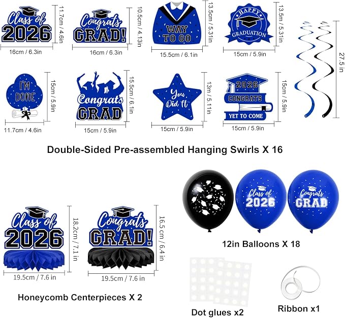 59Pcs Graduation Decorations 2026 Backdrop Balloons Banner Centerpiece Hanging - Image 3