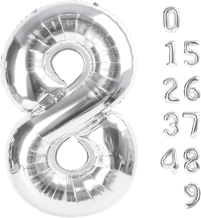 Large Number Balloons 40 Inch Silver 8 Balloon by Mluchee