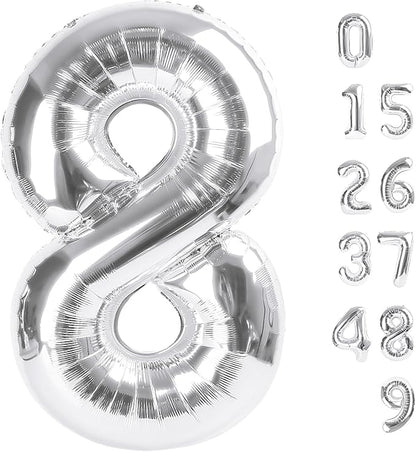 Large Number Balloons 40 Inch Silver 8 Balloon by Mluchee