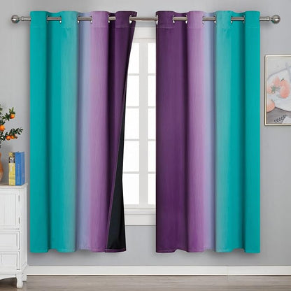 Ombre Teal and Purple Blackout Curtains 72 Inch Length 2 panels, Grommet - Image 2