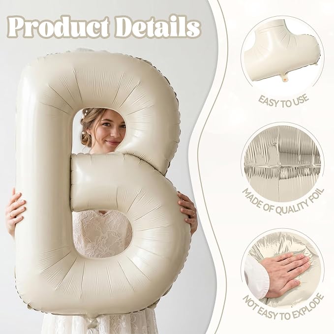 Biapian 40 Inch BRIDE Letter Balloons, Big Cream BRIDE Foil Balloons - Image 3