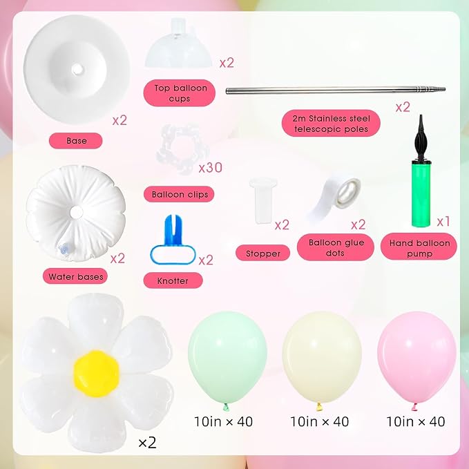 Daisy Pastel Flower Balloon Column Stand Kits 2 Sets - Image 2