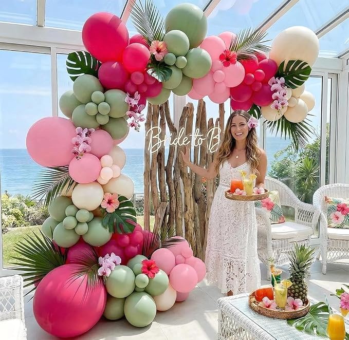Hot Pink Sage Green Balloon Garland Arch Kit Double Stuffed | Dusty Olive Green - Image 2
