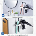 Hair Dryer Holder Blow Dryer Holder Wall Mounted, Adhesive Hair Straightener Holder, Hair Tool Organizer for Curling Iron Holder, Metal Hairdryer Holder Storage Organizer for Bathroom Vanity,Silver