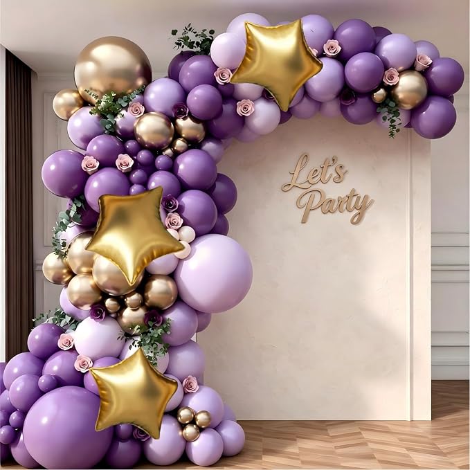 Purple and Gold Balloon Garland Arch Kit | Purple Light Purple Metallic Gold by Unknown
