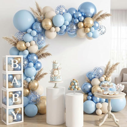 Dusty Blue Gold Balloons, 60 Packs 12 Inch Blue Gold Balloon, Metallic Golden - Image 8