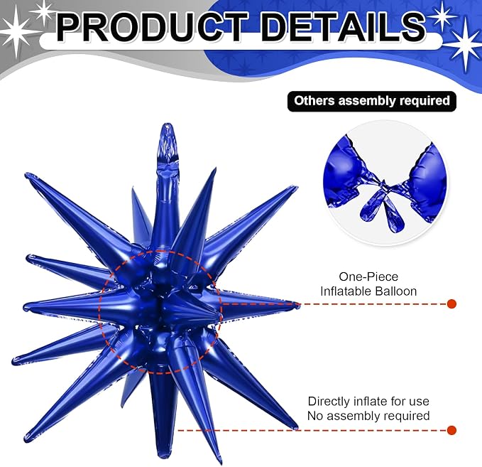 9Pcs Blue Silver Star Balloons, Large Navy Blue and Silver Explosion Foil - Image 3