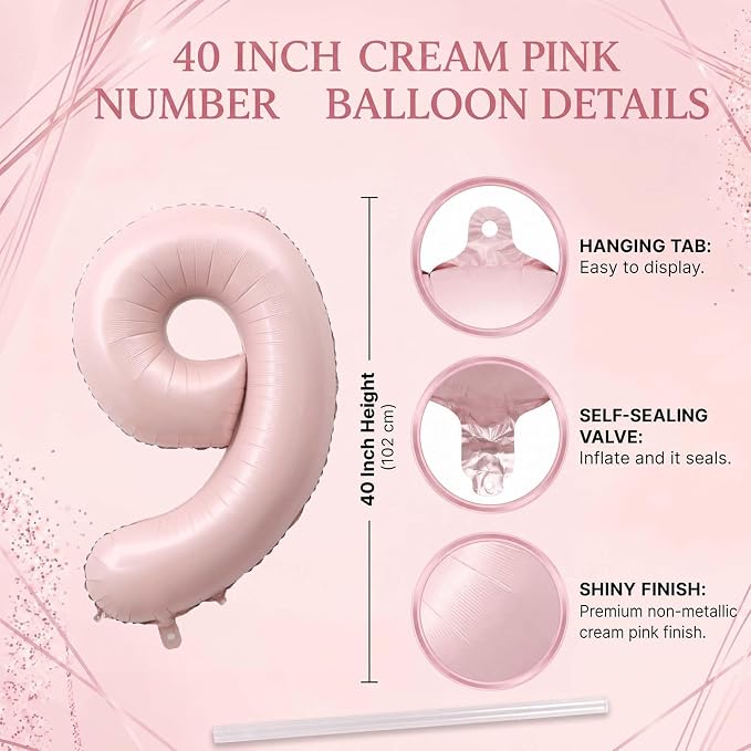 Baby Pink Number 19 Balloon 40 Inch, Pastel Foil Milestone Party Supplies | - Image 4