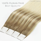 Lacer Hair Remy Tape in Human Hair Extensions Balayage #8/60 Light Brown to Platinum blonde Seamless PU Skin Weft Tape in Real Hair Extensions Double Side 50g 20pcs/set 14 inch