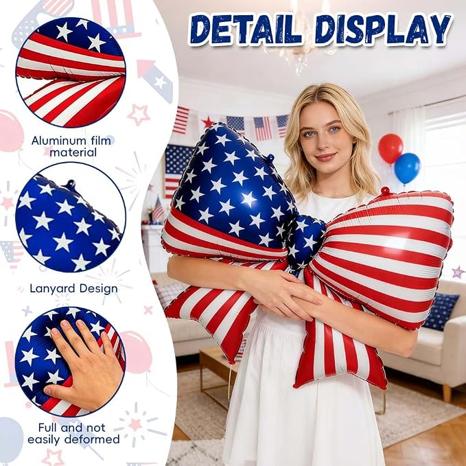 4 PCS Patriotic Bow Foil Balloons, 38 Inch Large American Flag Balloons - Image 3