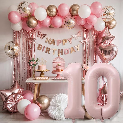 Pastel Pink Balloons Number 10, 40 Inch Foil Number 1 & 0 Balloons - Image 6