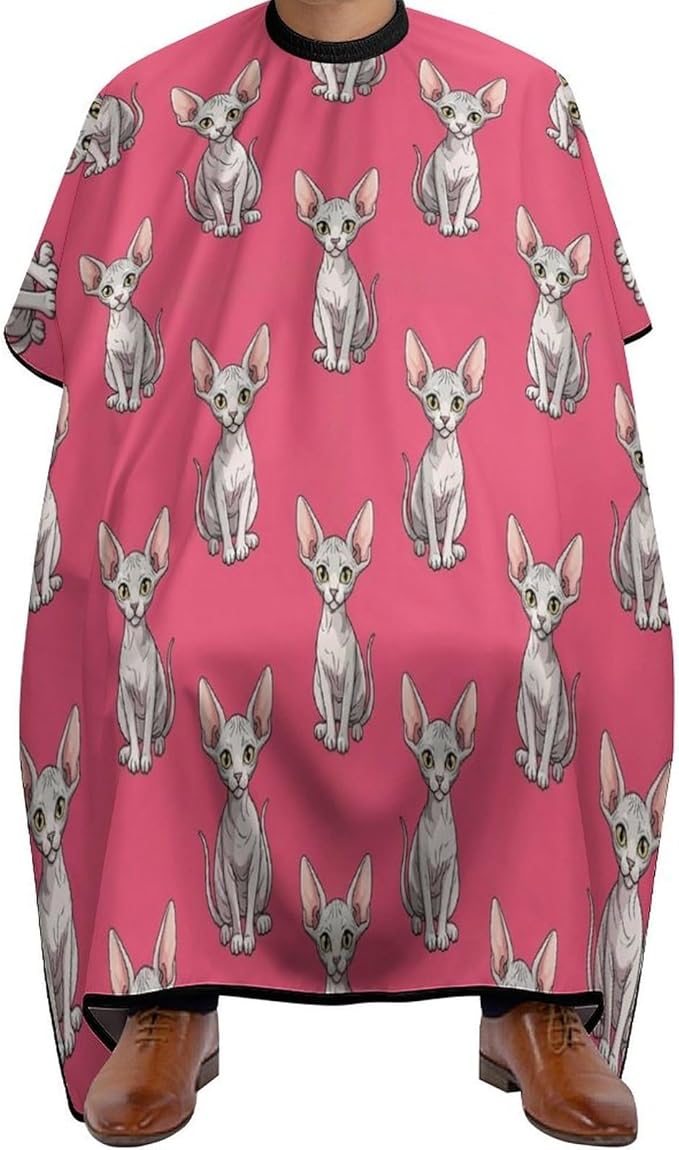 Extra Long Salon Cape, Sitting Sphynx Cat Pink Dyeing Salon Apron Shampoo Cutting Household Capes Wrap for Hair Salon