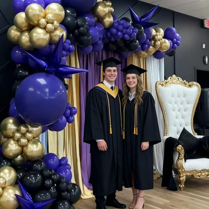 Purple and Gold Balloons, 12 Inch Black Purple and Gold Confetti Balloons - Image 4