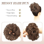 FESHFEN Messy Bun Hair Piece - Large Elastic Wavy Curly Hair Bun Scrunchies Ponytail Extensions Synthetic Chignon Hairpieces for Women, Medium Auburn 1.94oz