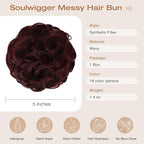 Messy Bun Hair Piece Wavy Curly Scrunchies Fluffy Donut Thick Updo Elegant Chignon Hairpieces for Women Girls, Grape Red 1.4oz