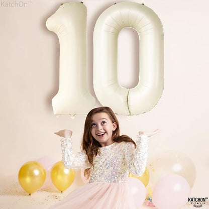 KatchOn Cream 10 Balloon Number 40 Inch, 10th Birthday Decorations | 10th - Image 9