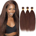 26 28 30 Inch Chocolate Brown Human Hair Bundles Brown Kinky Straight Bundles Niegmeag Hair Peruvian Grade 8A Virgin Hair Extensions Color 4 Kinky Straight Bundle 100g/Pc
