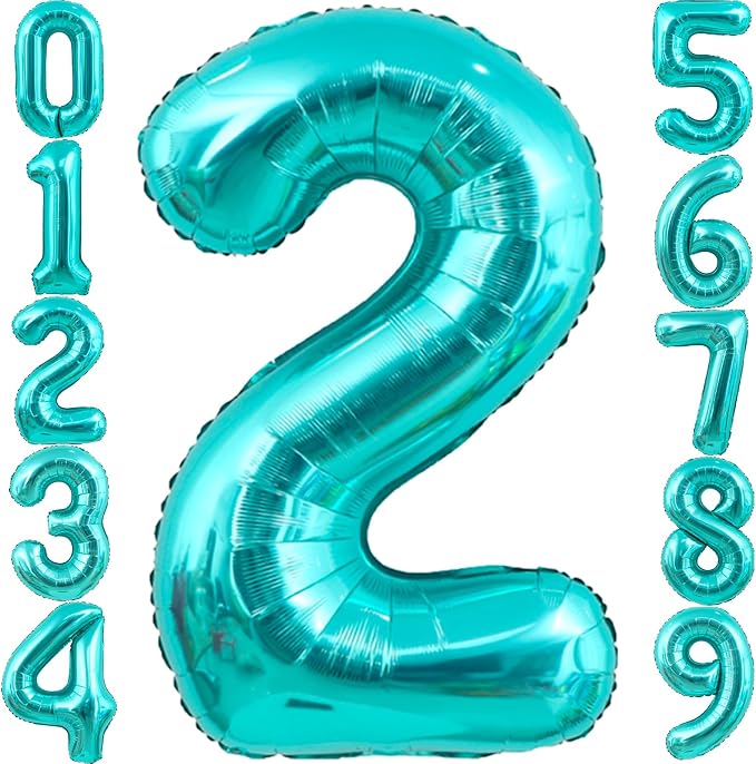 40 Inch Big Teal Blue Number 2 Foil 0-9 Mylar Helium Balloons | Large Digital by SULALABOO