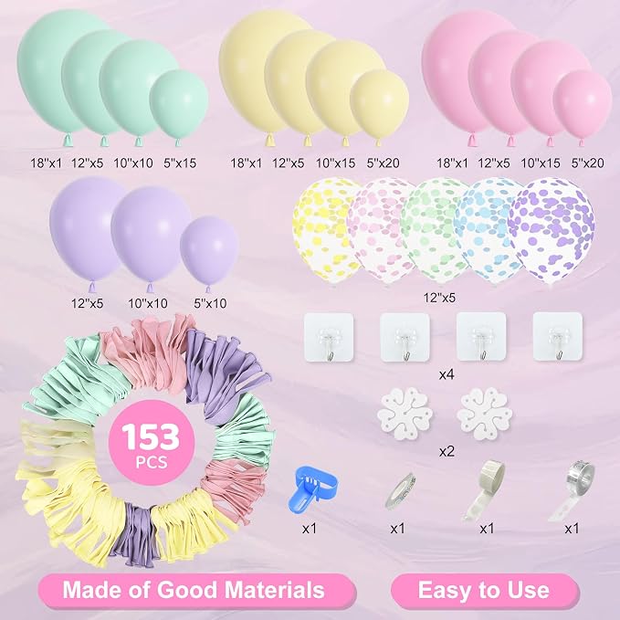 Amandir 153pcs Pastel Balloons Garland Arch Kit Different Sizes | 18 12 10 - Image 3