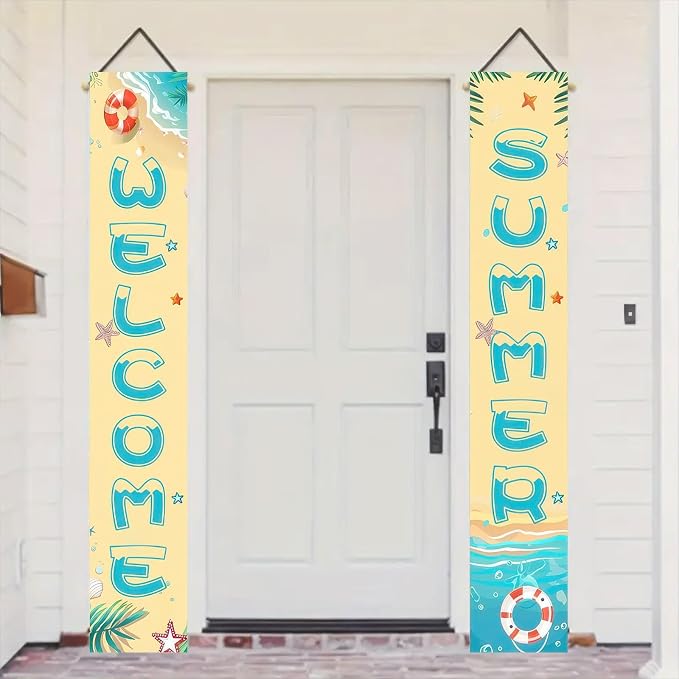 BlissYard 2pcs Welcome Summer Door Banner Beach Themed Decorations Sea Star - Image 2