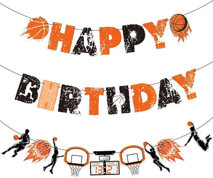 SUNBEAUTY Basketball Happy Birthday Banner Basket Ball Themed Party Decorations by SUNBEAUTY