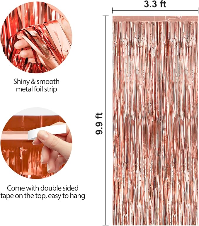 5 Pack 3.3 x 9.9 ft Rose Gold Fringe Backdrop Streamers Party Decorations | - Image 2