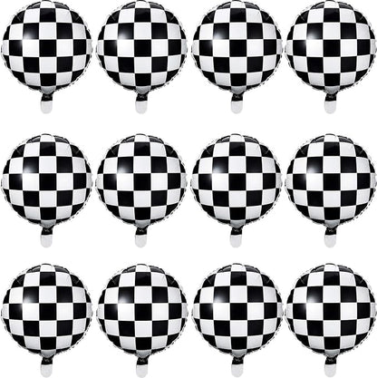 Gejoy 24 Pcs Checkerboard Balloon 18 Inches Aluminum Foil Black White Checkered by Unknown