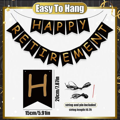 Retirement Party Decorations for Men Women Black Gold Happy Retirement Banner - Image 4