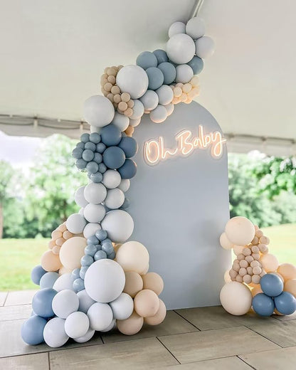 Dusty Blue White Sand Balloon Arch Garland Kit 141pcs Slate Fog Baby Blue Sand - Image 7