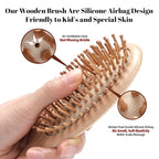 3PCS Solid Wooden Hair Brush and Small Wood Comb, Detangling Brush with Natural Bristles, Portable Scalp Massage Kit for All Hair Types, Wood Haircare Gift for Women/Men