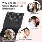 XDhair Clip in Hair Extensions Human Hair 120g 18Inch Black Clip Remy in Hair Extensions 6Pcs Straight Real Hair for Women (#1,18Inch)