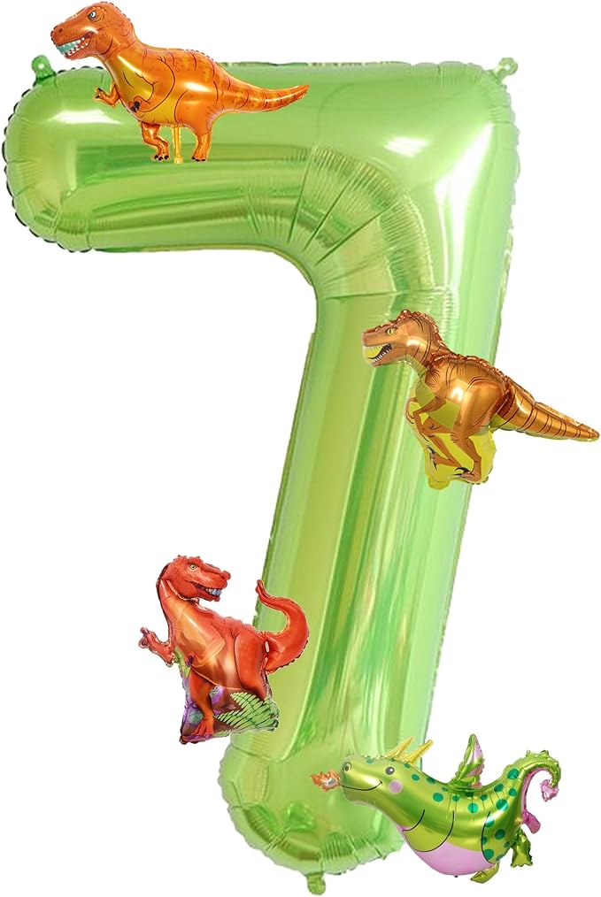 Dinosaur 7th Birthday Decorations 40 Inch Giant Green Number 7 Foil Balloon | by FacnyGather