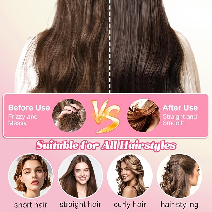 Self Cleaning Hair Brush, Retractable Cushion Massage Comb,Air Cushion Comb,Easy Clean,One-pull Clean Anti Static Brushs, Hairs Styling Tools for All Hairs Types (Pink)