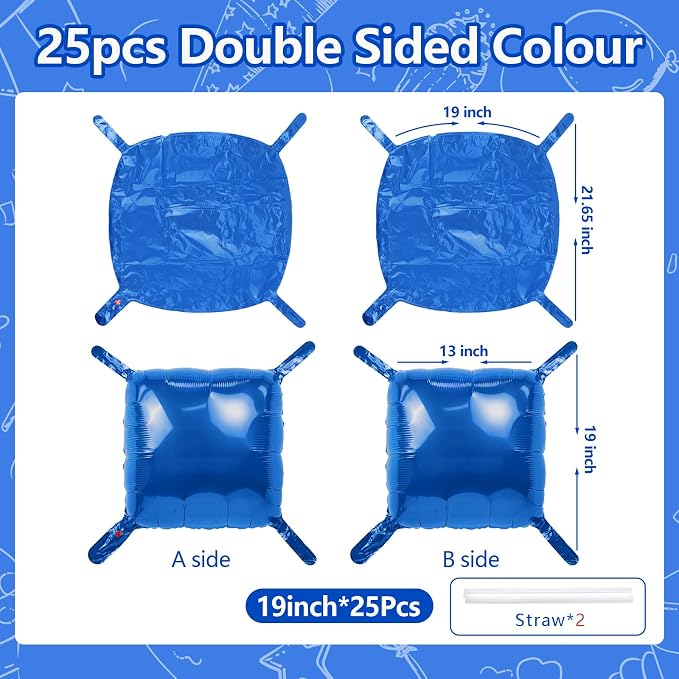 NISOCY 25PCS Metallic Blue Square Foil Balloons Wall Backdrop | Double Sided - Image 2