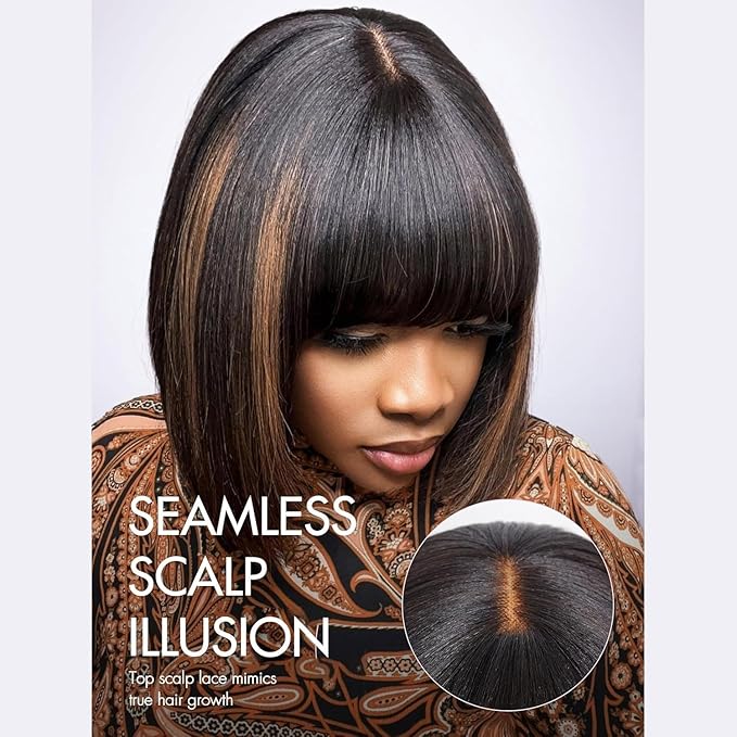 Bob Wig 100% Virgin Human Hair Wigs Glueless 2.5x1 Lace Closed F1B/30 Color Short Bob Human Hair With Bangs Ready To Go Straight bob wig human hair（14 Inch bob wig）