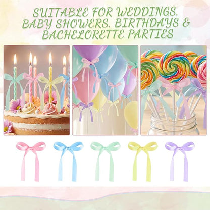 Pastel Bows for Cake Ribbon Bow Cake Topper Rainbow Bow Cupcake Toppers | 30 - Image 6