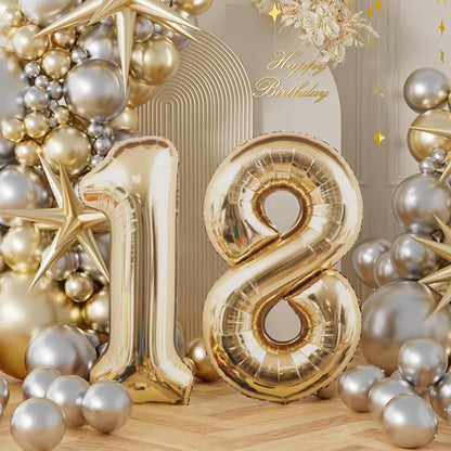 AULE 40 Inch Light Gold 18 Balloon Number Foil 0-9 Birthday Big Numbers | - Image 2