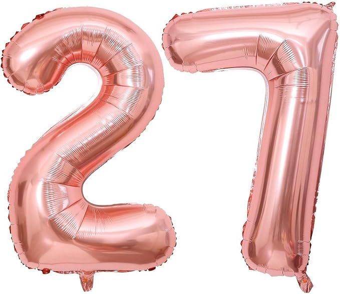 Rose Gold 27 Number Balloons, 40 Inch Giant Number 27 Balloons Foil Mylar by Lovoir