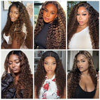 FB30 Highlight Ombre Curly Clip In Extension Human Hair 3C 4A Kinky Curly Clip Ins Full Head for Black Women Brazilian Remy Human Hair Balayage Brown 8Pcs with18clips 120g/Set (14 inch)